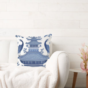 COJÍN DECORATIVO PAGODA AZUL Y AVES