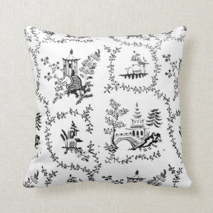 Cojín Decorativo Pagoda Chinoiserie en blanco y negro