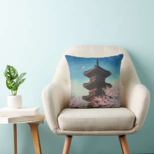 Cojín Decorativo Pagoda japonesa vintage de una tarde de primavera