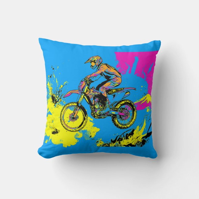 Cojín Decorativo Paint Splatter - Motocross Rider (Anverso)