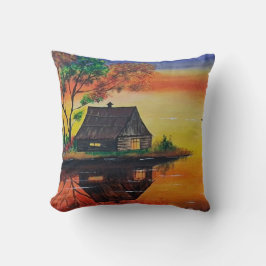 Cojín Decorativo Paintaje de paisajes de la cabaña de Sunset cálido