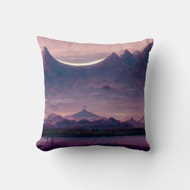 Cojín Decorativo Paintaje de paisajes de montaña violeta (Anverso)
