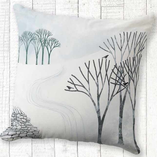 Cojín Decorativo Paintaje paisajístico de nieve de invierno (More Snow to Come winter landscape painting art throw pillow)