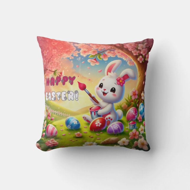 Cojín Decorativo Painter de huevo de pascua conejo (Anverso)
