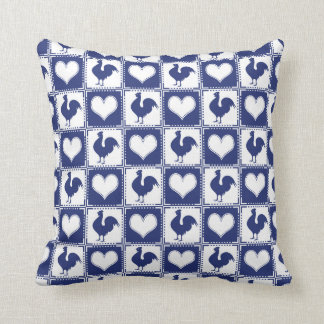 Cojín Decorativo País del gallo y del corazón azul y blanco de la