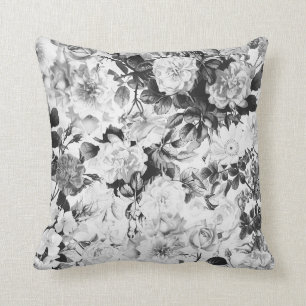 Cojín Decorativo País moderno blanco negro de la acuarela floral