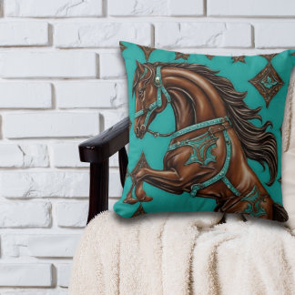 Cojín Decorativo País Occidental Caballo Turquesa Turquesa Marrón