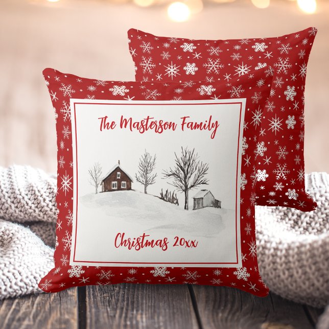 Cojín Decorativo País Rústico, nombre familiar, Navidades, (Rustic Country, Family Name, Christmas, Throw Pillow)