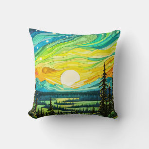 Cojín Decorativo Paisaje abstracto colorido de la puesta del sol