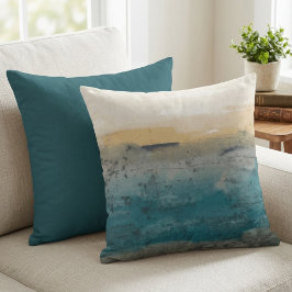 Cojín Decorativo Paisaje abstracto de acuarela azul y dorado