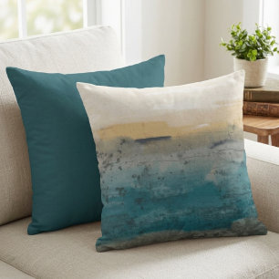 Cojín Decorativo Paisaje abstracto de acuarela azul y dorado