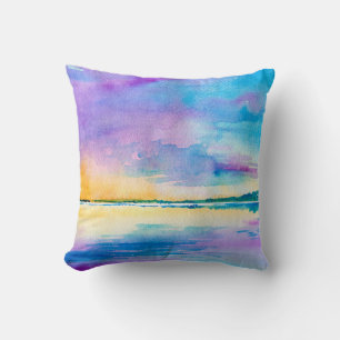 Cojín Decorativo Paisaje abstracto minimalista acuarela: mar, cielo