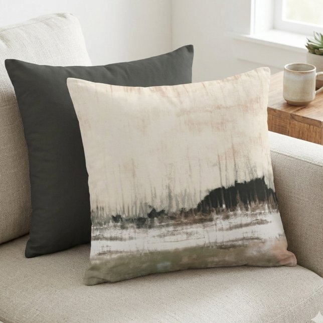 Cojín Decorativo Paisaje abstracto neutral (This neutral abstract landscape throw pillow is a soothing addition to a home as a housewarming gift)
