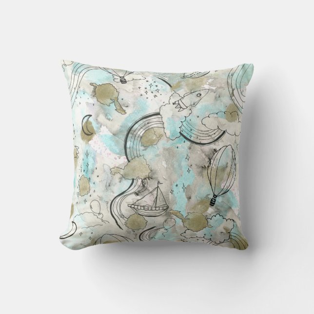 Cojín Decorativo Paisaje aéreo azul y viajes espeluznantes (Anverso)