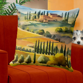 Cojín Decorativo Paisaje al acuarela toscano italiano