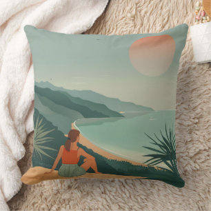 Cojín Decorativo Paisaje boho terracota sabio costero atardecer bah