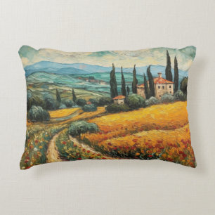 Cojín Decorativo Paisaje campestre de flor silvestre de la Toscana