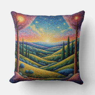 Cojín Decorativo Paisaje Colorido Onírico Con Colinas Onduladas