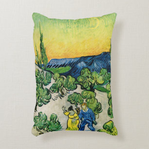 Cojín Decorativo Paisaje con pareja caminando de Vincent van Gogh