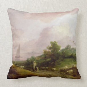 Cojín Decorativo Paisaje costero con un pastor y su multitud, c