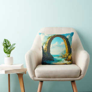 Cojín Decorativo Paisaje costero de océano con arco de piedra