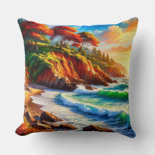 Cojín Decorativo Paisaje costero vívido con orillas rocosas