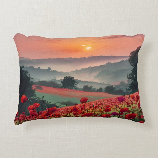 Cojín Decorativo Paisaje de amapolas. (Anverso)
