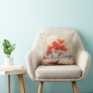Cojín Decorativo Paisaje de árbol rojo