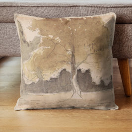 Cojín Decorativo Paisaje de árbol vintage en acuarela, cabaña neutr