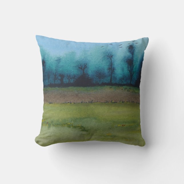 Cojín Decorativo paisaje de bosques pintorescos verdes y negros (Anverso)