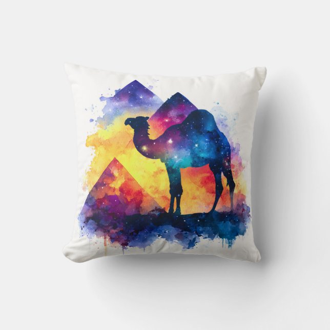 Cojín Decorativo Paisaje de camellos egipcio estrellado cósmico (Anverso)