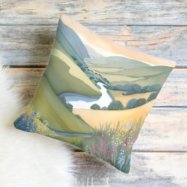 Cojín Decorativo Paisaje de Colinas Onduladas | Acuarela Hermosa