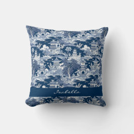Cojín Decorativo Paisaje de estilo asiático Chinoiserie Blanco azul