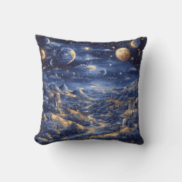 Cojín Decorativo Paisaje de Fantasía Azul Noche Celestial