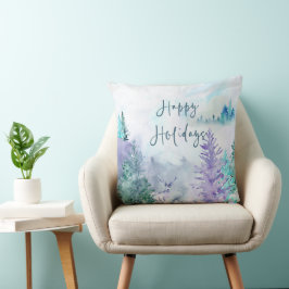 Cojín Decorativo Paisaje de invierno acuático Felices vacaciones