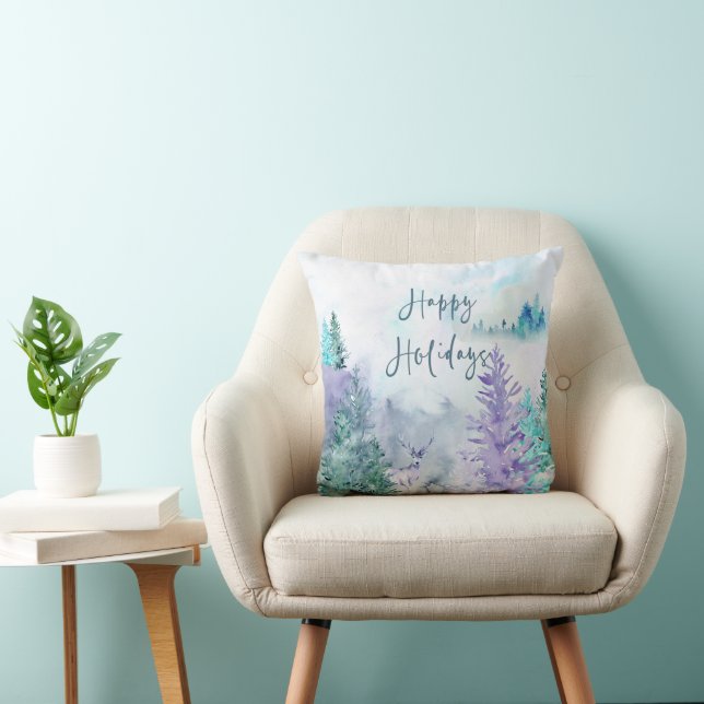 Cojín Decorativo Paisaje de invierno acuático Felices vacaciones (Silla)