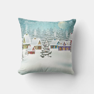 Cojín Decorativo Paisaje de invierno de aldea con casas cubiertas d