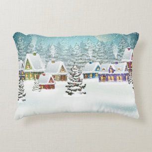 Cojín Decorativo Paisaje de invierno de aldea con casas cubiertas d