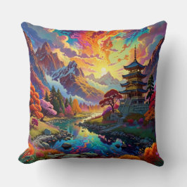 Cojín Decorativo Paisaje de la pagoda y el color