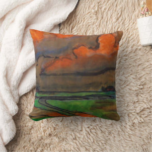 Cojín Decorativo Paisaje de marisma bajo nubes rojas   Emil Nolde  