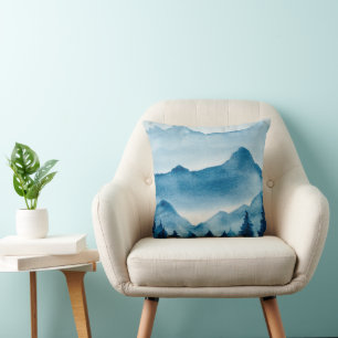 Cojín Decorativo Paisaje de montaña acuarela