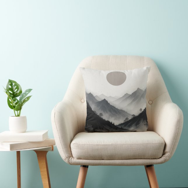 Cojín Decorativo Paisaje de montaña blanca y negra (Silla)