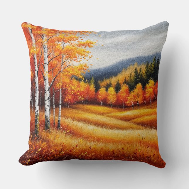 Cojín Decorativo Paisaje de otoño con abedules (Anverso)