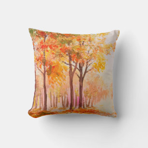 Cojín Decorativo Paisaje de pintura al óleo - colorido bosque otoña