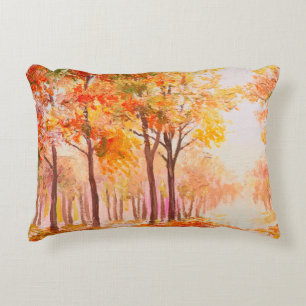 Cojín Decorativo Paisaje de pintura al óleo - colorido bosque otoña
