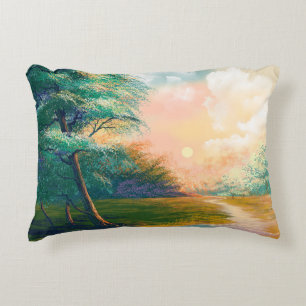 Cojín Decorativo Paisaje de pintura de arte digital, río en la prim