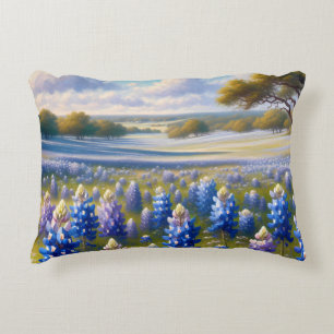 Cojín Decorativo Paisaje de pradera de lupino azul de Texas