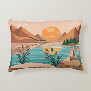 Cojín Decorativo Paisaje de puesta de sol en lago de montaña pacífi