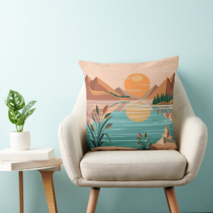 Cojín Decorativo Paisaje de puesta de sol en un lago de montaña tra