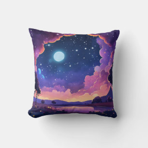 Cojín Decorativo Paisaje de sueños cósmicos noche estrellada 